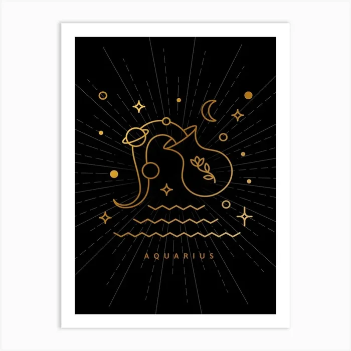 Aquarius Zodiac Sign — Zodiac geometric Art Print by Synthwave1950