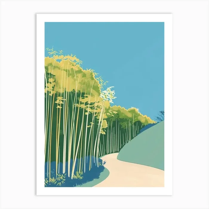 Arashiyama Bamboo Grove Kyoto 1 Colourful Illustration Art Print by Japan Journey