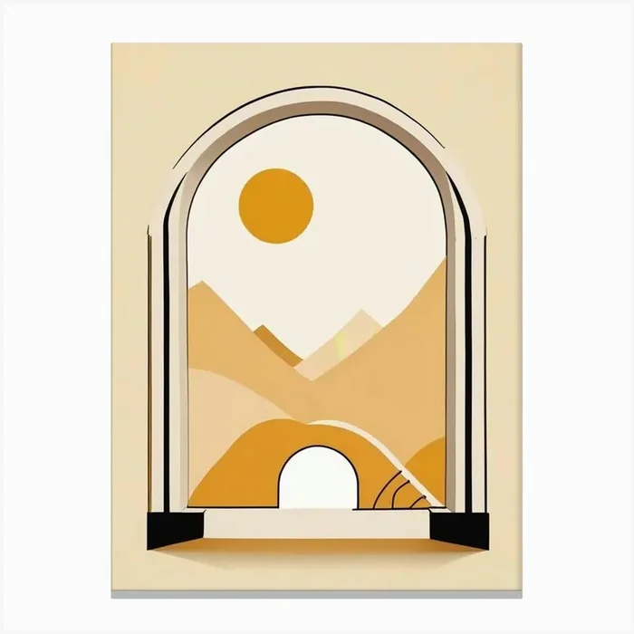 Arches Set Mustard Yellow Dot Sun Art Print (2) Canvas Print by Hamza