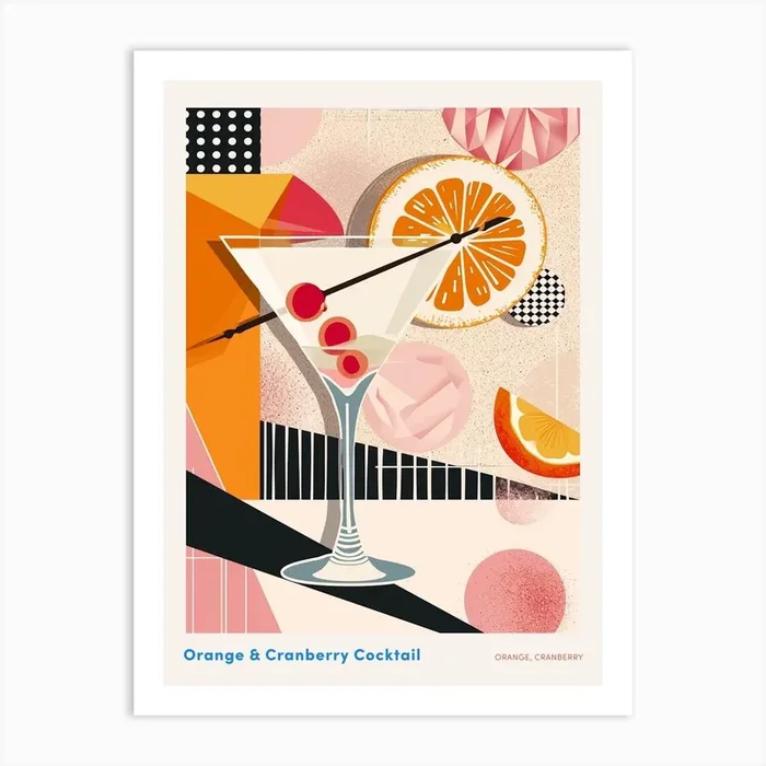Art Deco Fruity Orange & Cranberry Cocktail 3 Poster Art Print by Artful Mixology