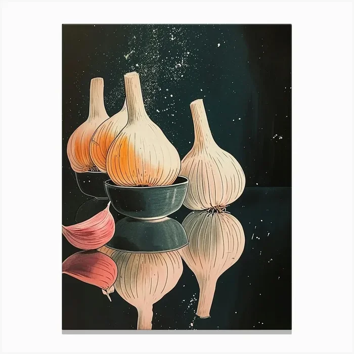 Art Deco Garlic Reflection Canvas Print by Colourful Harvest