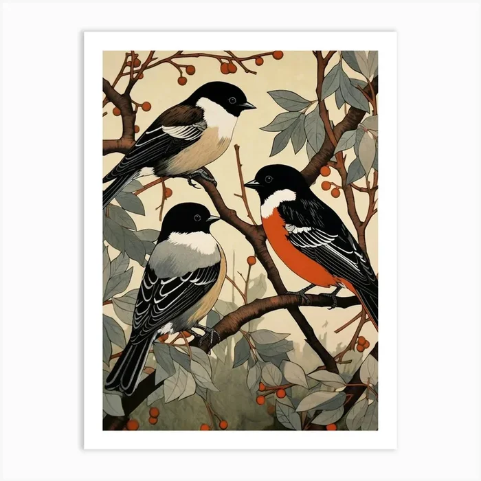 Art Nouveau Birds Poster Carolina Chickadee 4 Art Print by Feathered Muse