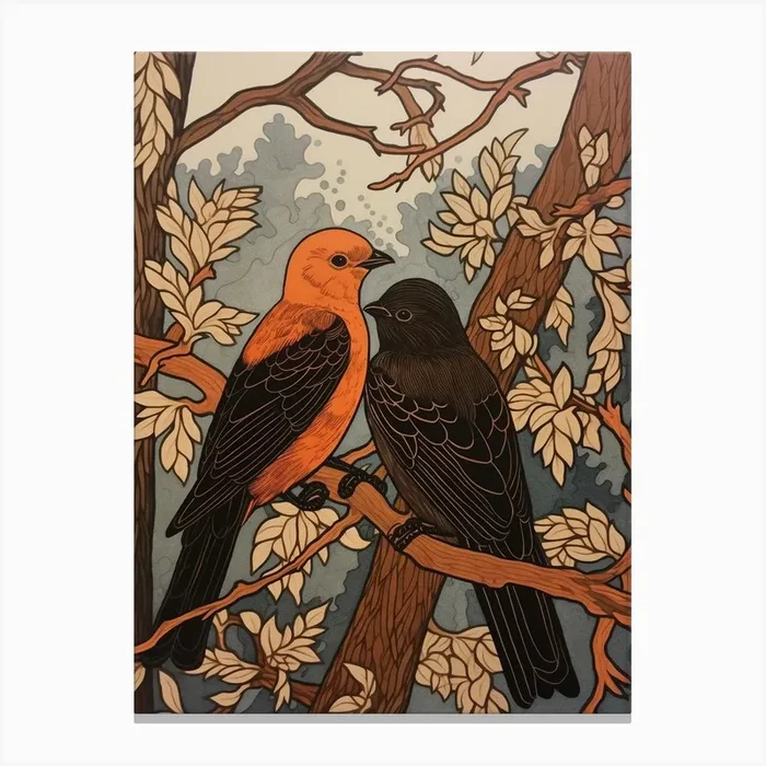 Art Nouveau Birds Poster Chimney Swift 2 Canvas Print by Feathered Muse
