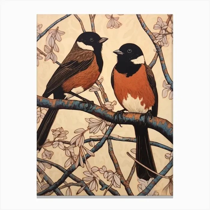 Art Nouveau Birds Poster Magpie 4 Canvas Print by Feathered Muse