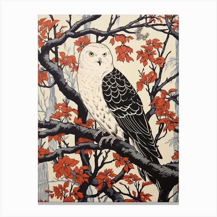 Art Nouveau Birds Poster Snowy Owl 2 Canvas Print by Feathered Muse