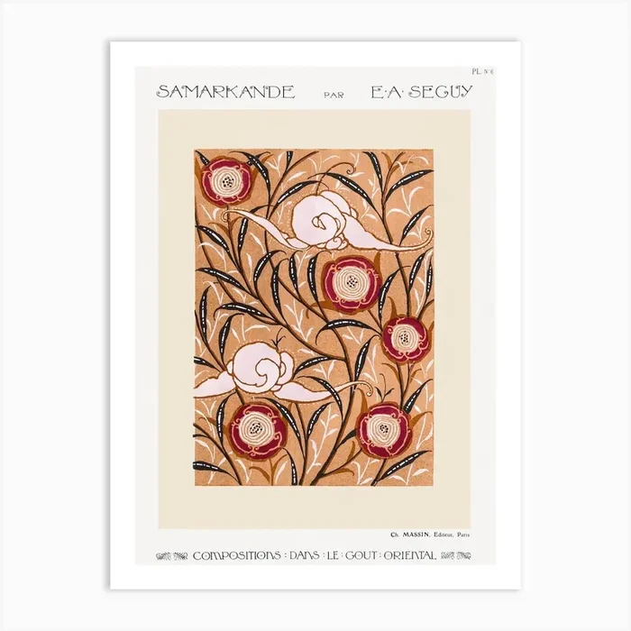 Art Nouveau Flower Pattern Stencil Print In Oriental Style, Eugène Séguy Art Print by Fy! Classic Art Prints and Posters