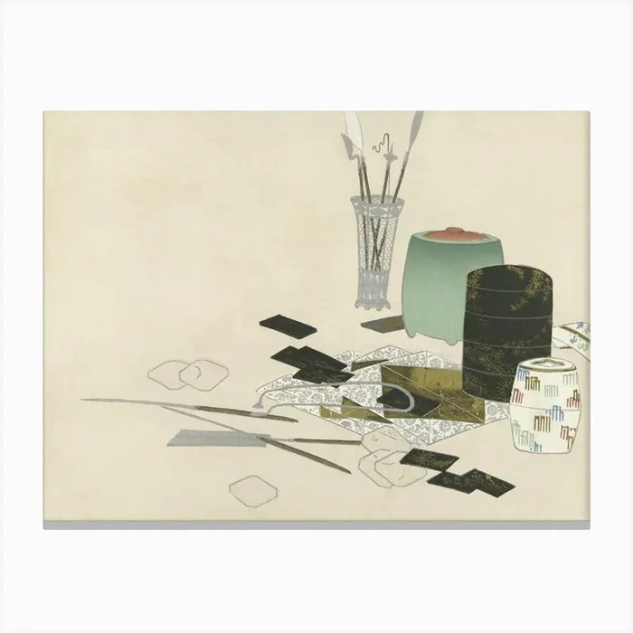 Art Supplies From Momoyogusa –Flowers Of A Hundred Generations (1909), Kamisaka Sekka Canvas Print by Fy! Classic Art Prints and Posters