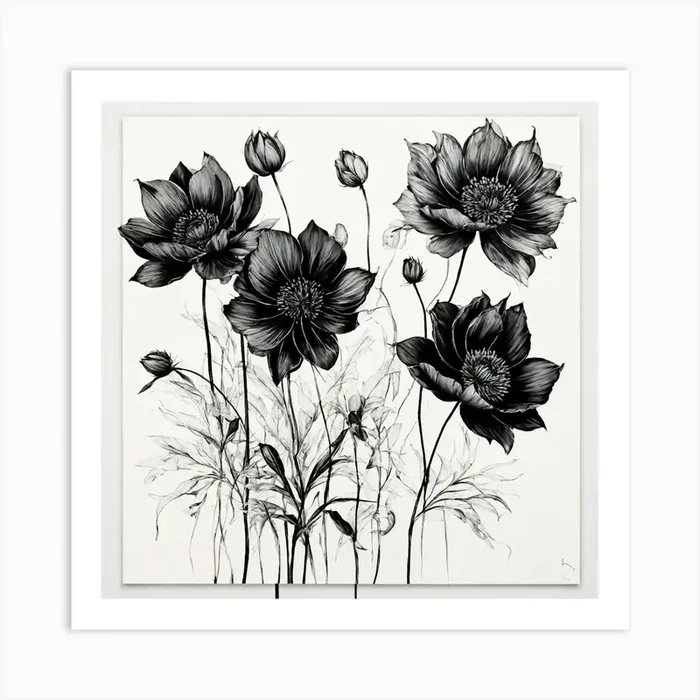 Artwork of 3 black flowers Art Print by FATSLIM