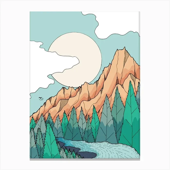 As The River Turns Round The Mountain Canvas Print by Swadeillustrations