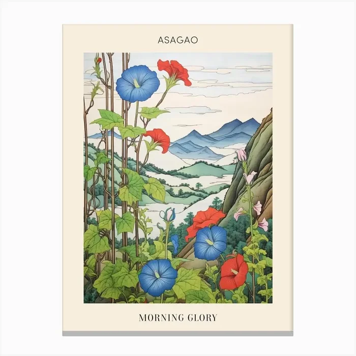 Asagao Morning Glory 3 Japanese Botanical Illustration Poster Canvas Print by Botanic Studio