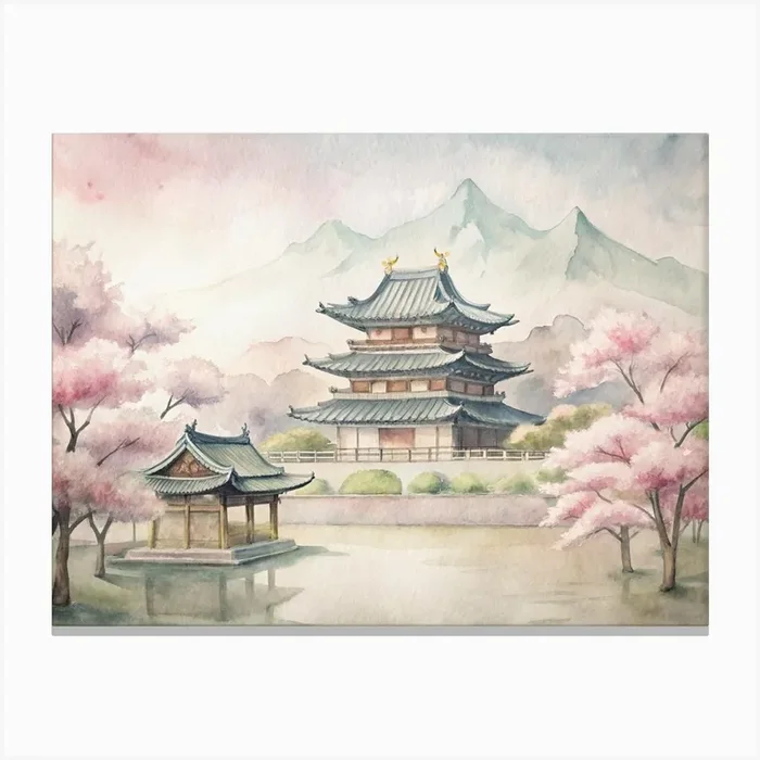 Asian Watercolor Painting Canvas Print by Posterly Studio home decor