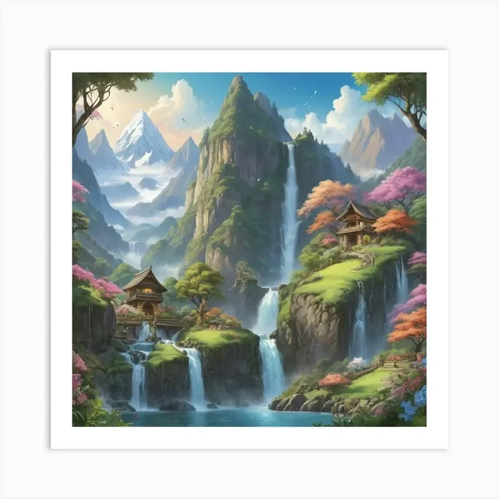 Asian Waterfall Art PrintZU by Zunaira umair