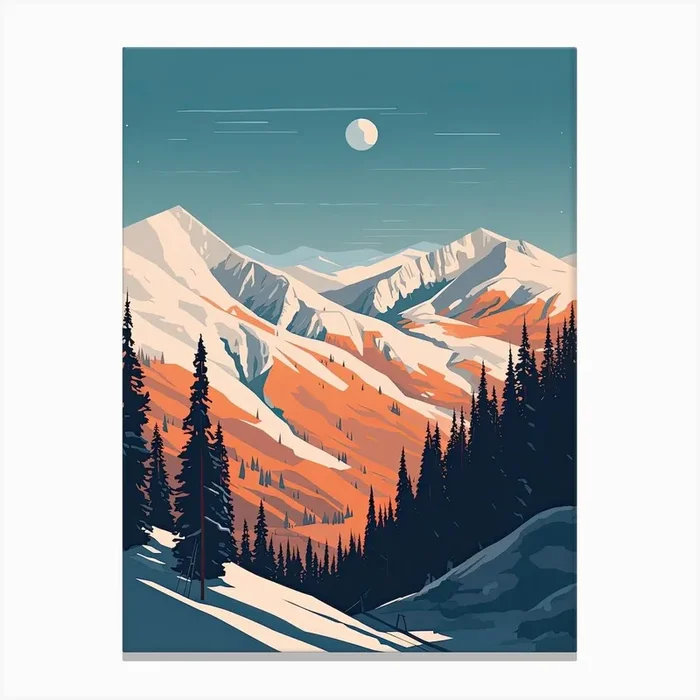 Aspen Snowmass Colorado, Usa, Ski Resort Illustration 2 Simple Style Canvas Print by Piste Posters