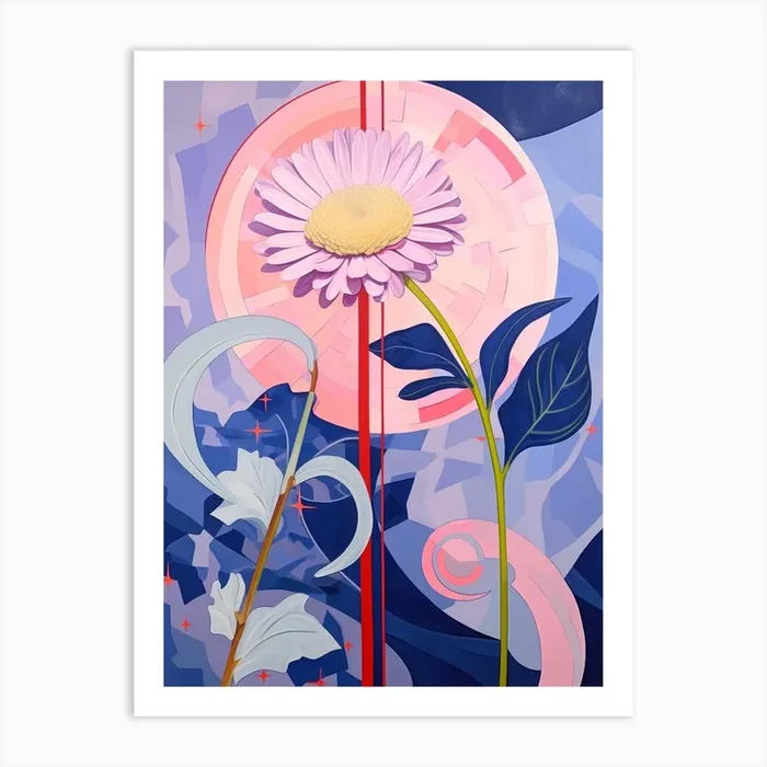 Asters 1 Hilma Af Klint Inspired Pastel Flower Painting Art Print by Botanic Studio