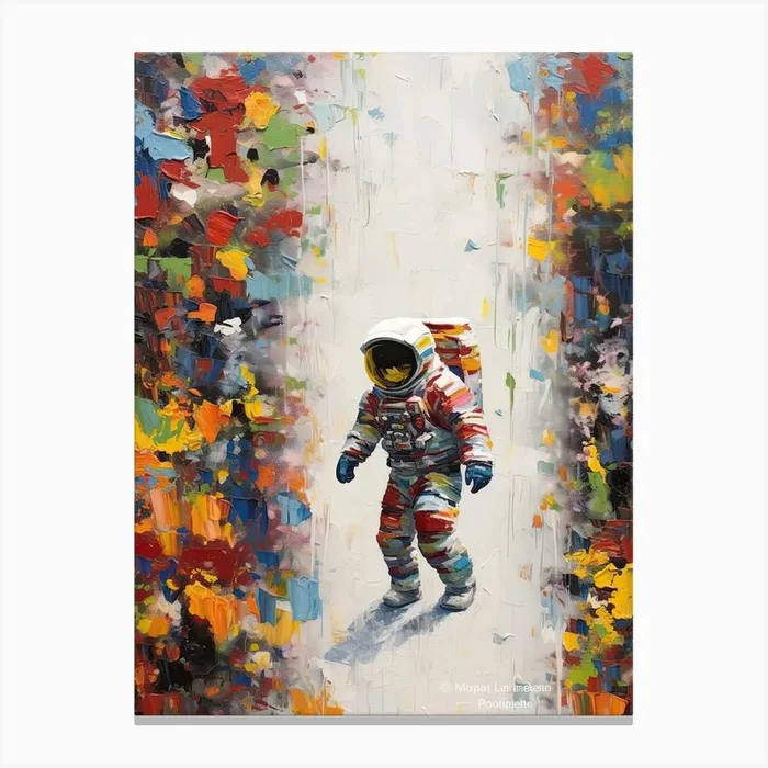 Astronaut And Colourful Bricks 1 Canvas Print by Celestial Odyssey