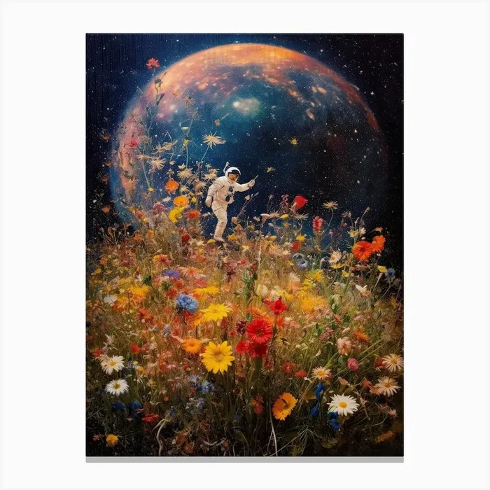 Astronaut With A Bouquet Of Flowers 13 Canvas Print by Celestial Odyssey