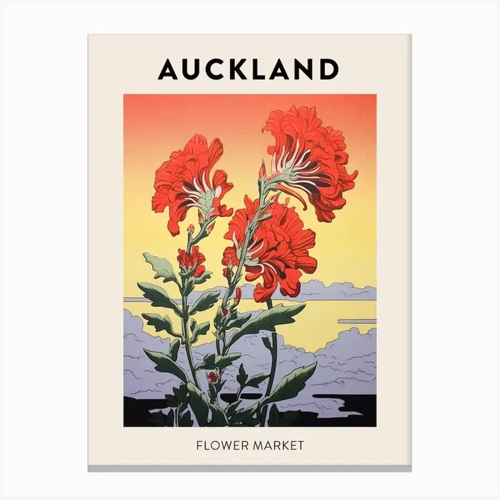 Auckland New Zealand Botanical Flower Market Poster Canvas Print by Botanic Studio