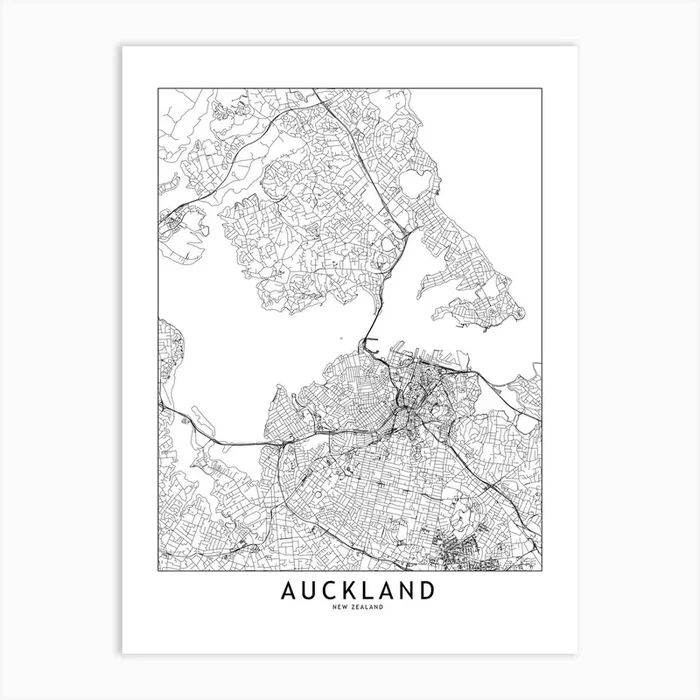 Auckland White Map Art Print by multipliCITY