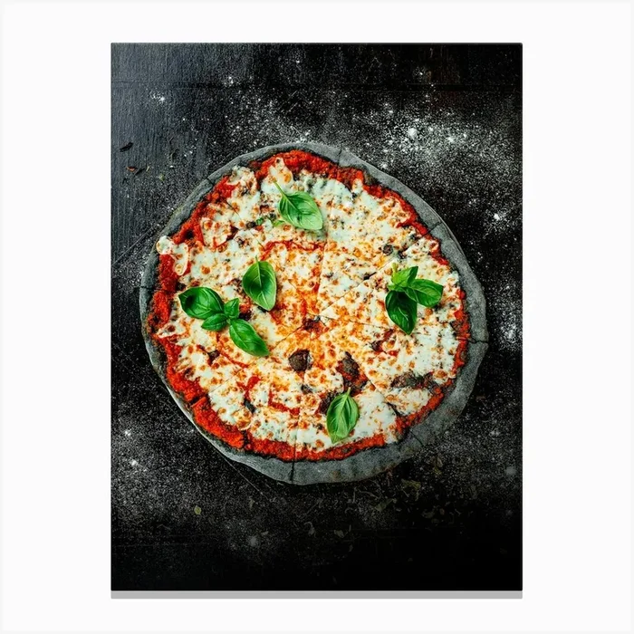Authentic pizza — Food kitchen poster/blackboard, photo art Canvas Print by Synthwave1950