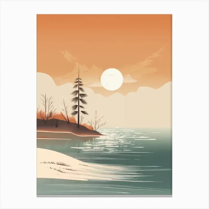 Autumn , Fall, Landscape, Inspired By National Park in the USA, Lake, Great Lakes, Boho, Beach, Minimalist Canvas Print, Travel Poster, Autumn Decor, Fall Decor 7 Canvas Print by Beach Bliss Brushworks
