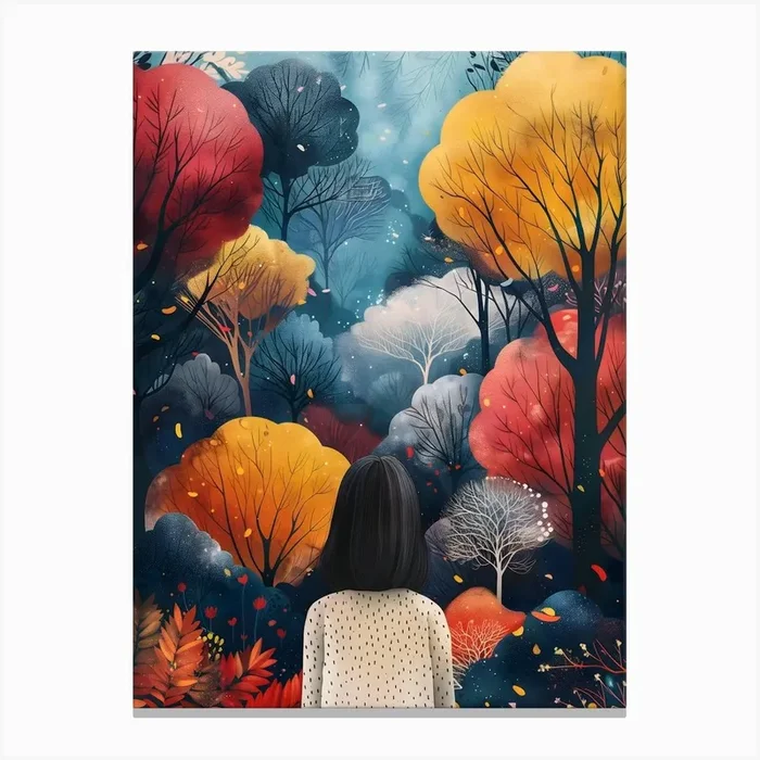 Autumn Forest, Vibrant, Bold Colors, Pop Art Canvas Print by Moisky