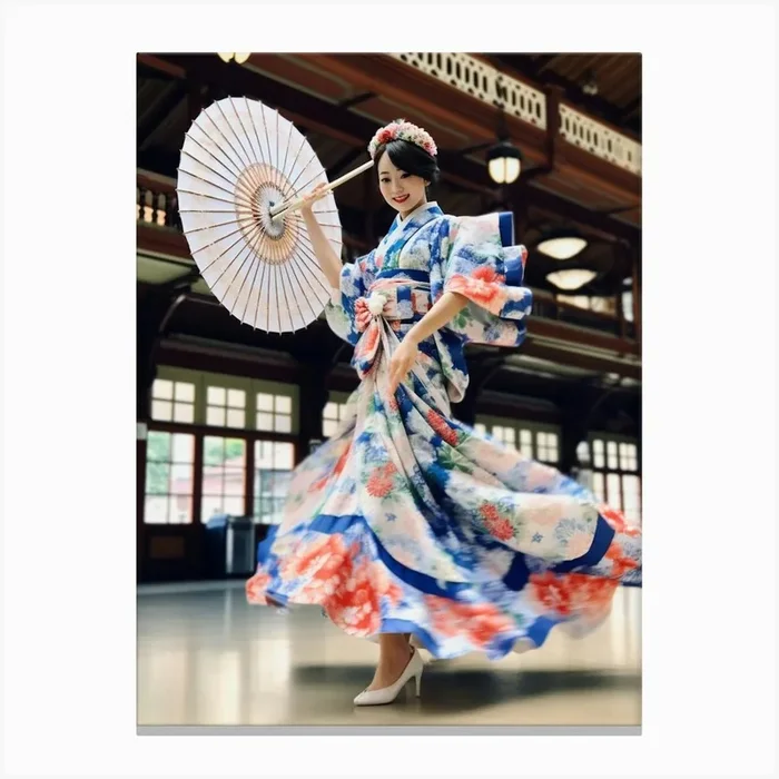 Awa Odori Dance Japanese Traditional Illustration 5 Canvas Print by PixelPerfect