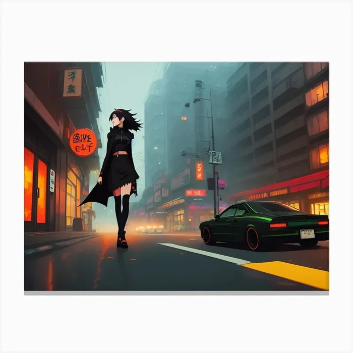 “Azelia the Portalmaker” Anime Girl Walking Down The Street Canvas PrintU by Universalunifyer