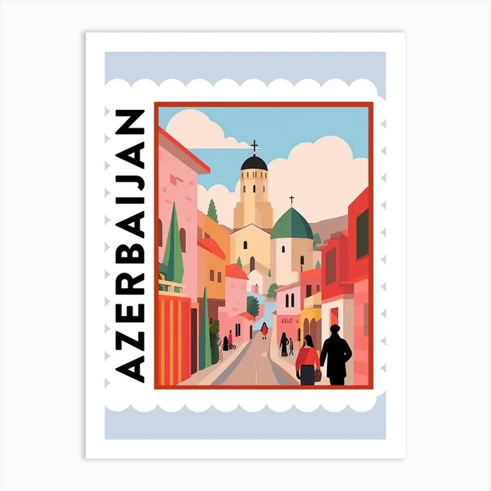 Azerbaijan 3 Travel Stamp Poster Art Print by WanderWall Prints