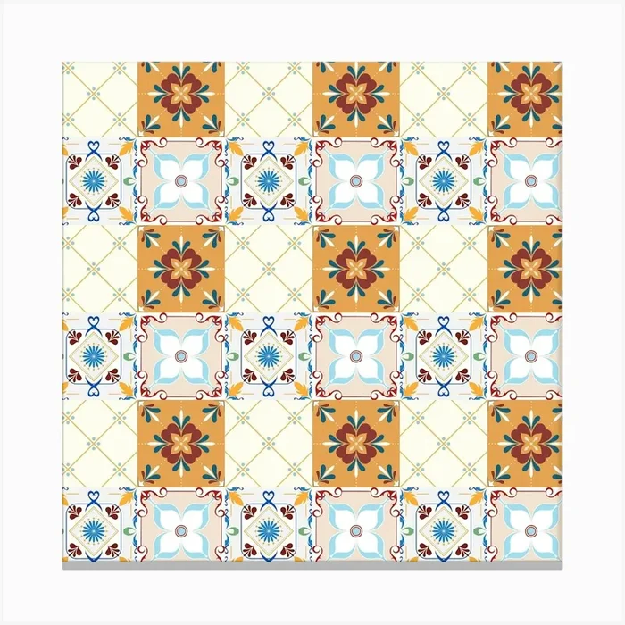Azulejo – vector tiles, Portuguese tiles 4 Canvas Print by Synthwave1950