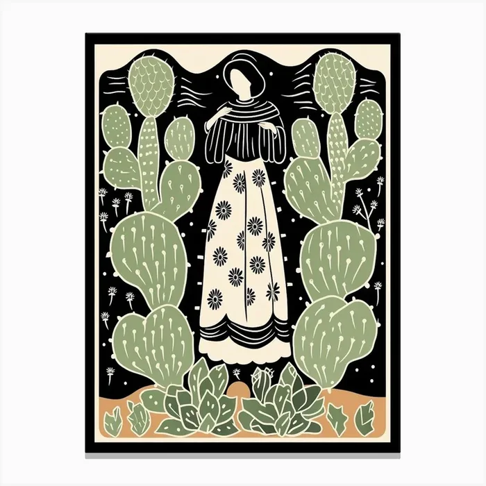 B&W Cactus Illustration Opuntia Fragilis 4 Canvas Print by Botanic Studio