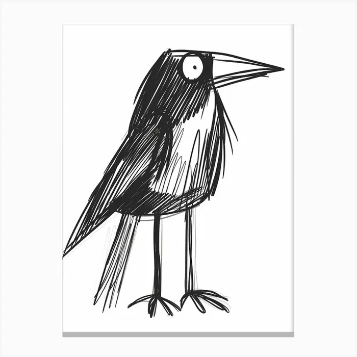 B&W Crow Canvas Print by Scribble Studio