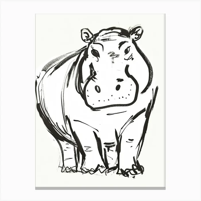B&W Hippopotamus Canvas Print by Scribble Studio