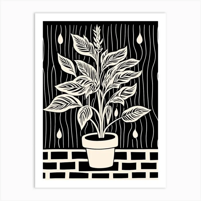 B&W Plant Illustration Cast Iron 2 Art Print by Botanic Studio