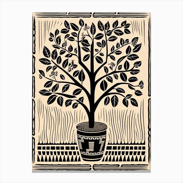 B&W Plant Illustration Zz Plant 8 Canvas Print by Botanic Studio