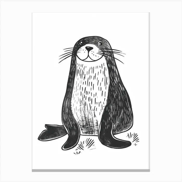 B&W Sea Lion Canvas Print by Scribble Studio