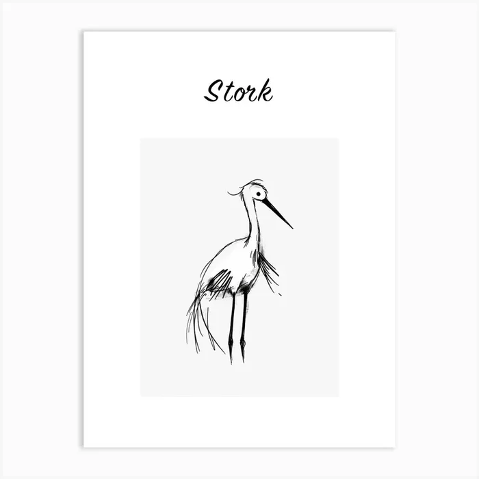 B&W Stork Poster Art Print by Scribble Studio