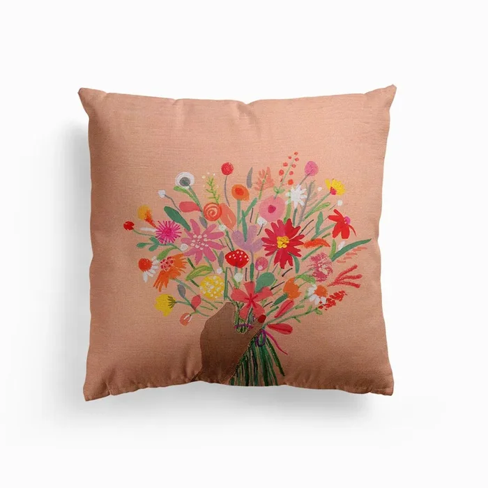 Babe With Bouquet Canvas Cushion by Subhashini Narayanan