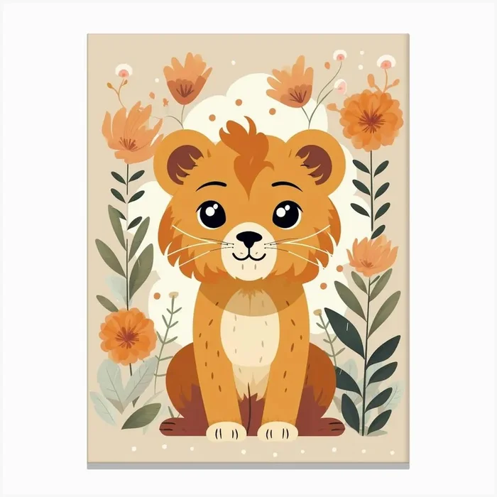 Baby Animal Illustration Lion 4 Canvas Print by Scribble Studio