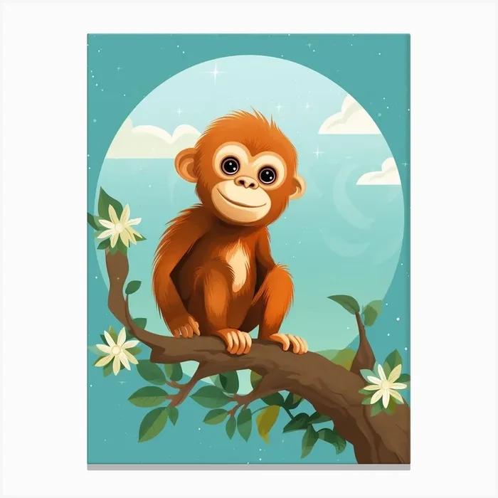 Baby Animal Illustration Orangutan 2 Canvas Print by Scribble Studio