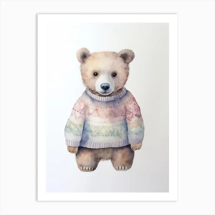 Baby Animal Watercolour Bear 3 Art Print by Scribble Studio
