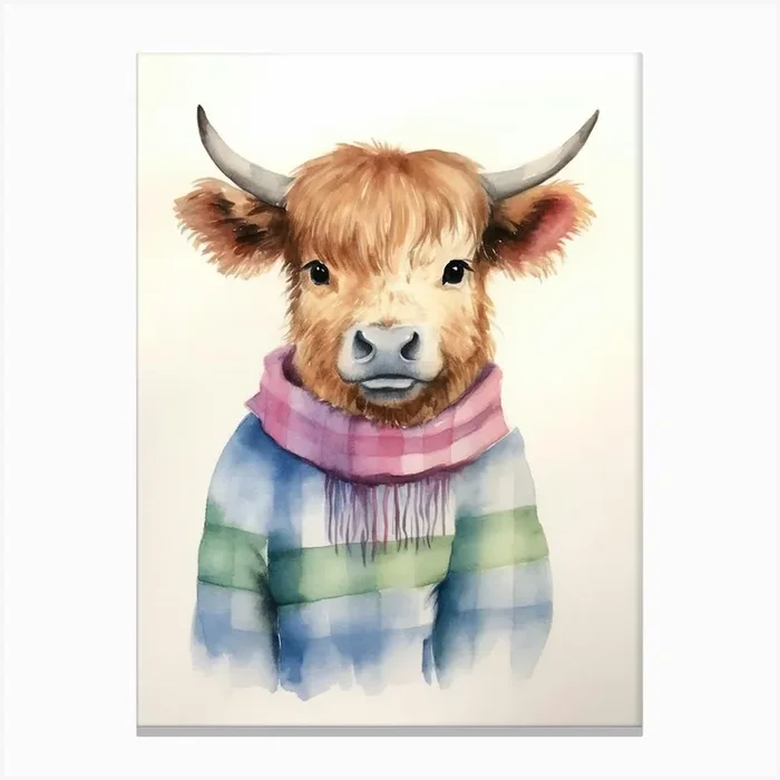 Baby Animal Watercolour Bison Canvas Print by Scribble Studio