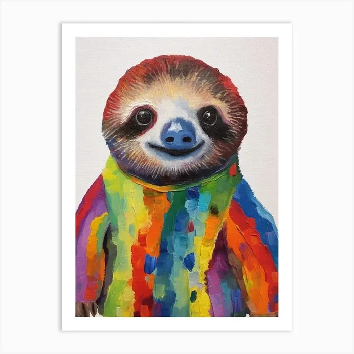 Baby Animal Wearing Sweater Sloth 2 Art Print by Scribble Studio