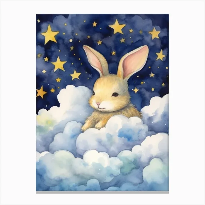 Baby Bunny 2 Sleeping In The Clouds Canvas Print by Scribble Studio
