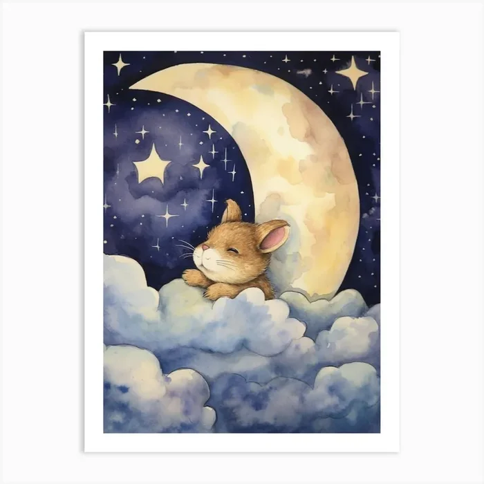 Baby Chipmunk 3 Sleeping In The Clouds Art Print by Scribble Studio