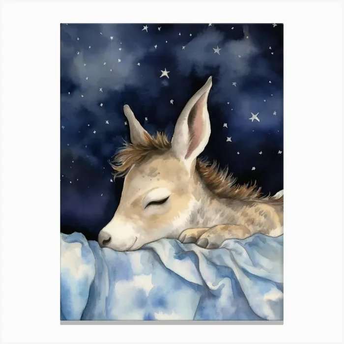 Baby Donkey 2 Sleeping In The Clouds Canvas Print by Scribble Studio