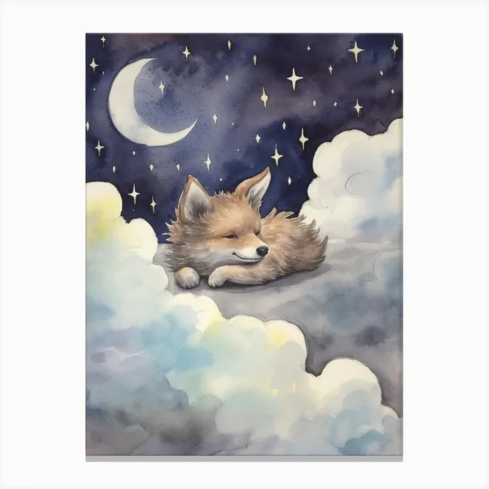 Baby Gray Wolf 2 Sleeping In The Clouds Canvas Print by Scribble Studio