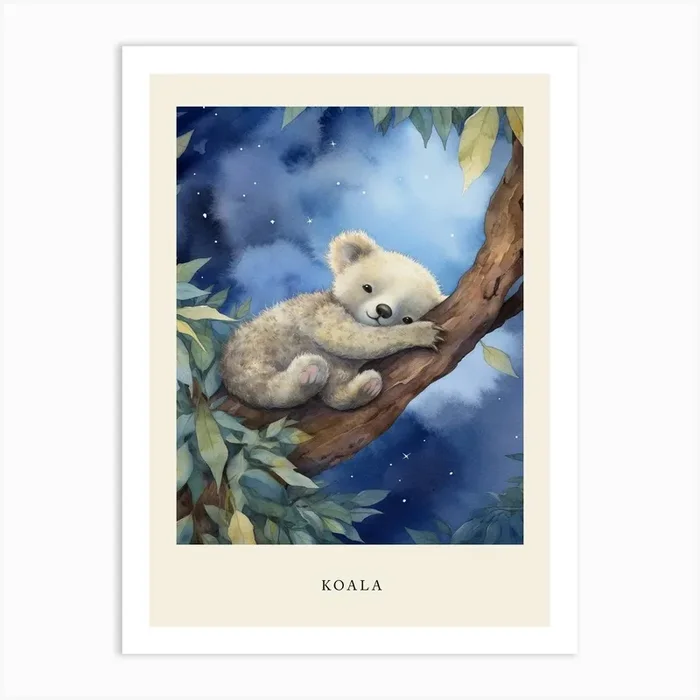 Baby Koala 2 Sleeping In The Clouds Nursery Poster Art Print by Scribble Studio