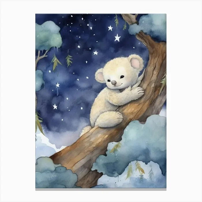 Baby Koala 4 Sleeping In The Clouds Canvas Print by Scribble Studio