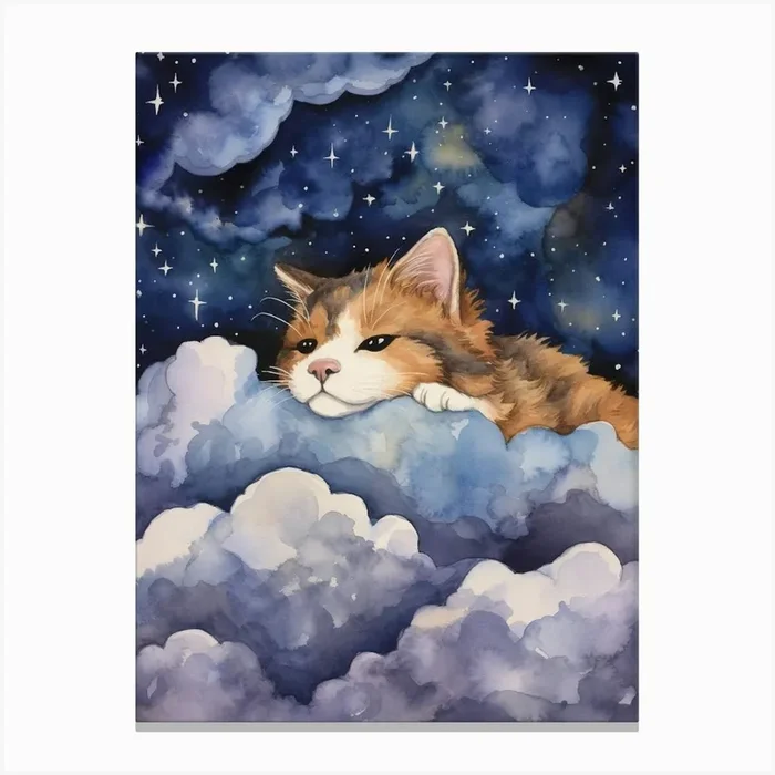 Baby Mountain Lion Sleeping In The Clouds Canvas Print by Scribble Studio