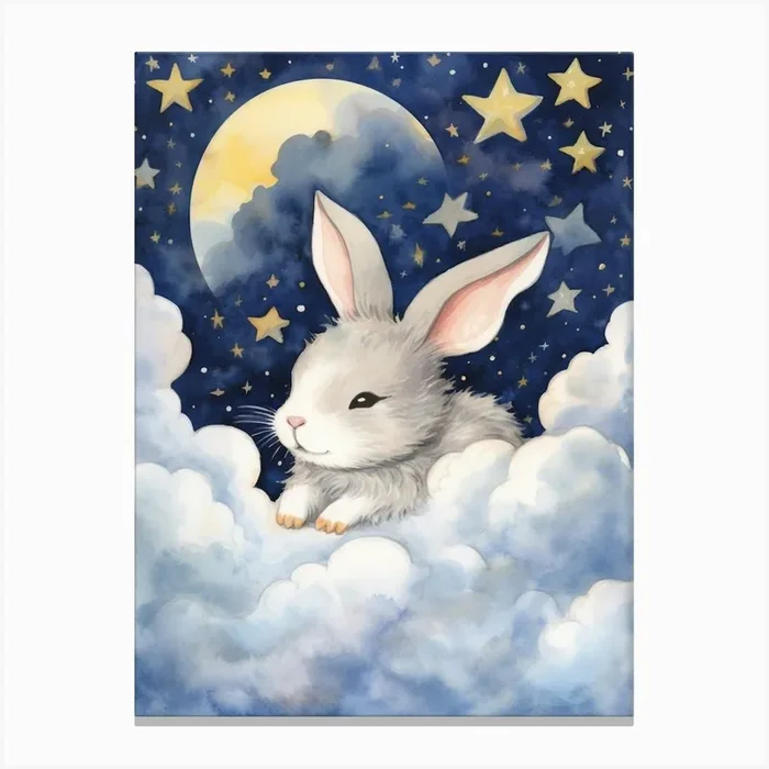 Baby Rabbit 3 Sleeping In The Clouds Canvas Print by Scribble Studio